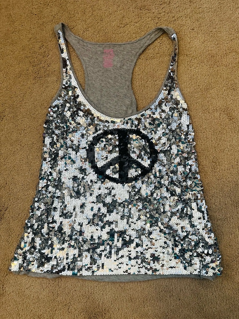 VS Pink Vintage Silver Bling Peace Sign Tank Top M